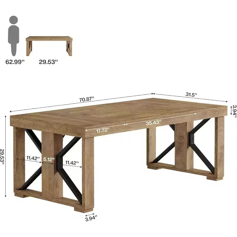 Bureau de direction de 180 cm, grande table d'ordinateur en bois avec base à double piédestal robuste, poste de travail moderne pour bureau à domicile, marron