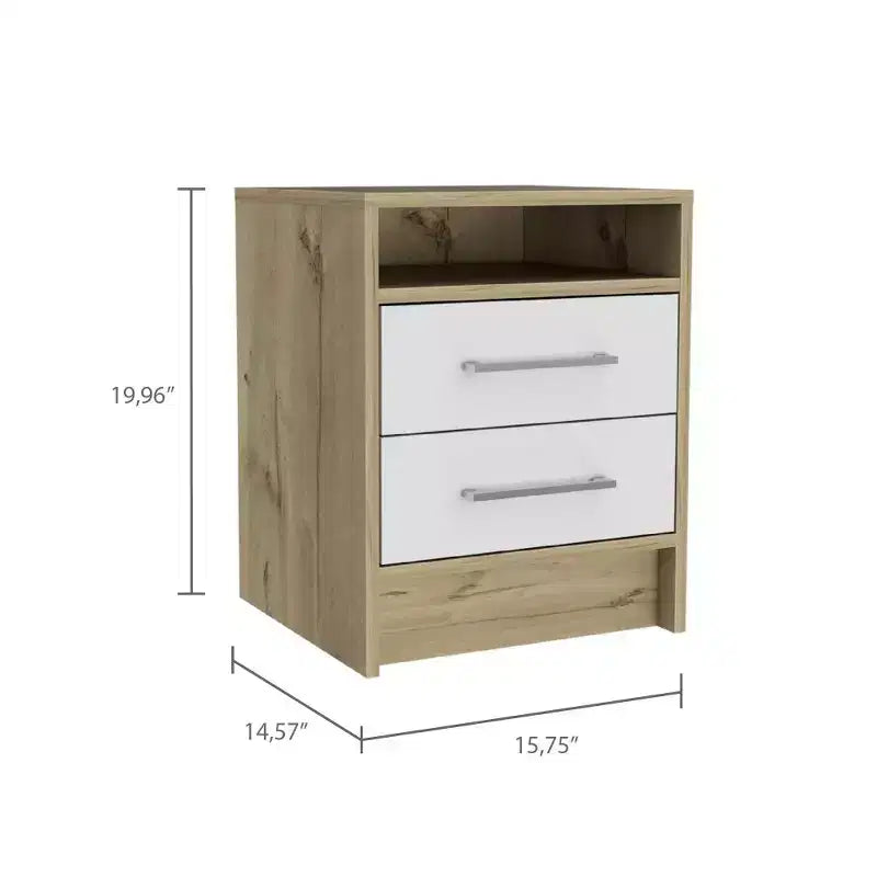 With a clean modern design, this Eter Nightstand , End Table, Side Table Superior Top, Two Drawers -White / Light Oak provides practical storage.