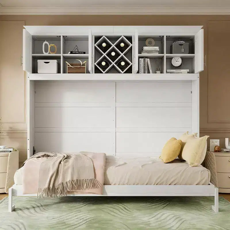 Luxystar Modern Queen Murphy Bed with 2 Cabinets for Living Room or Apartment