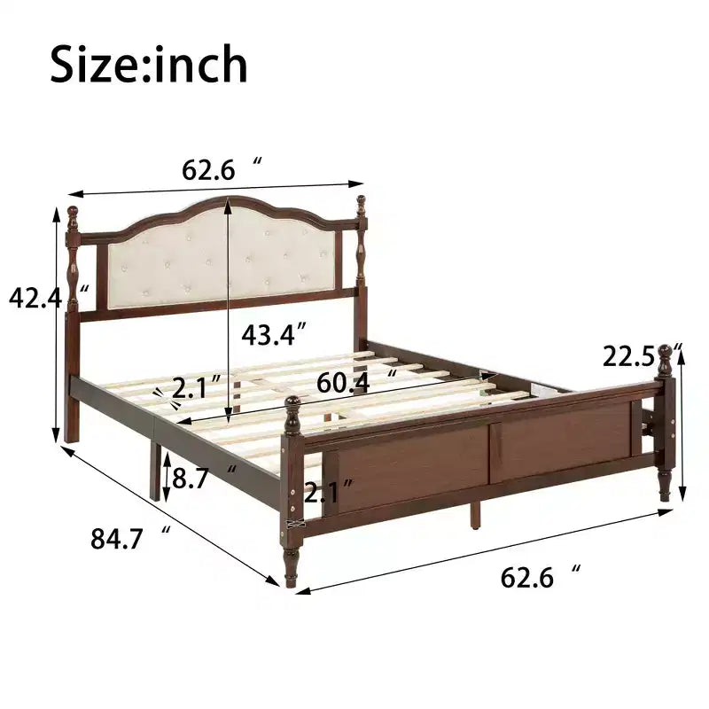 Sailvan Queen Pine Wood Platform Bed with Upholstered Headboard and Panel Footboard