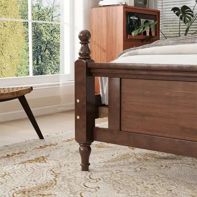 Sailvan Queen Pine Wood Platform Bed with Upholstered Headboard and Panel Footboard