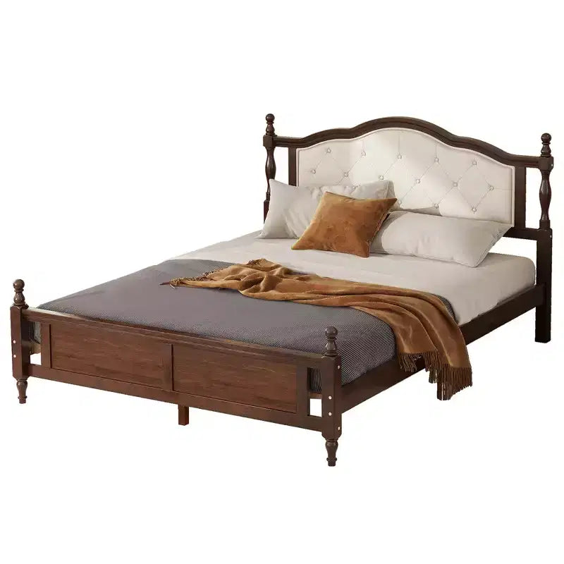 Sailvan Queen Pine Wood Platform Bed with Upholstered Headboard and Panel Footboard