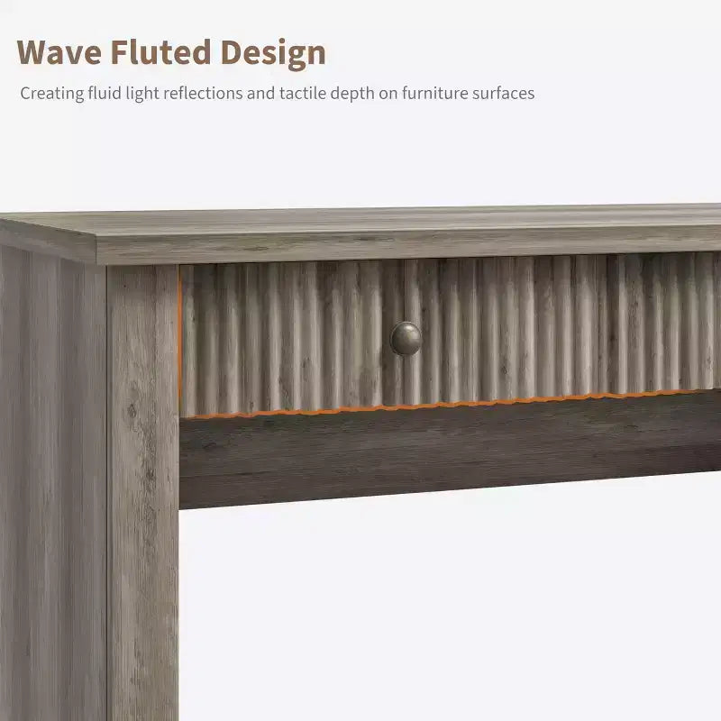 54'' Fluted Home Office Desk with Drawers and Built-In USB Charging, Modern Writing Desk for Study Room