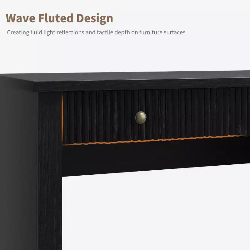 54'' Fluted Home Office Desk with Drawers and Built-In USB Charging, Modern Writing Desk for Study Room