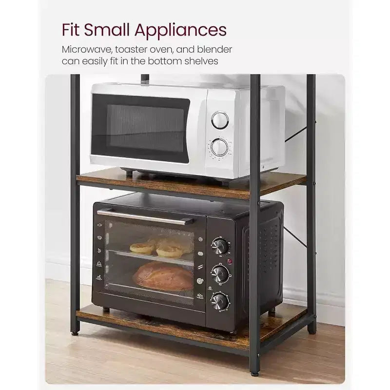 Étagère de boulanger pour micro-ondes, étagère haute de rangement utilitaire de cuisine avec 6 crochets et cadre métallique