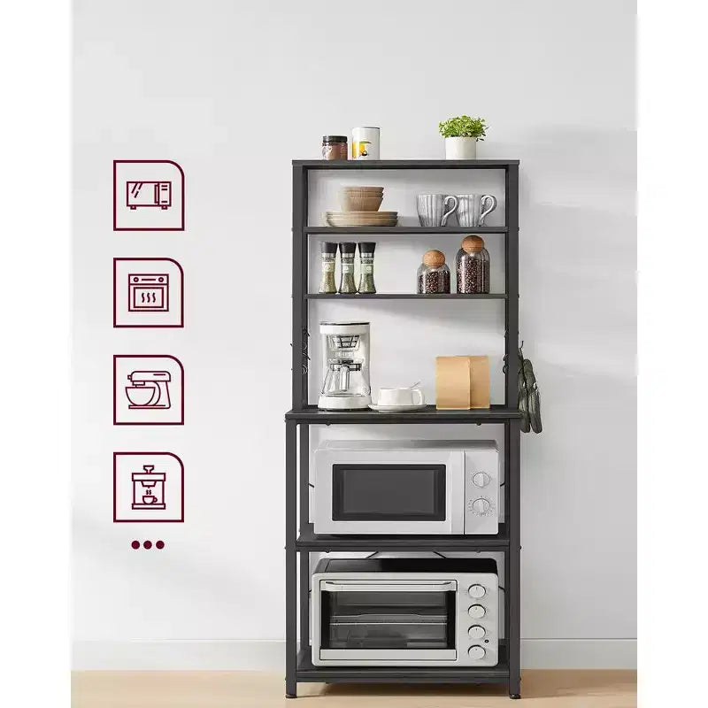 Étagère de boulanger pour micro-ondes, étagère haute de rangement utilitaire de cuisine avec 6 crochets et cadre métallique