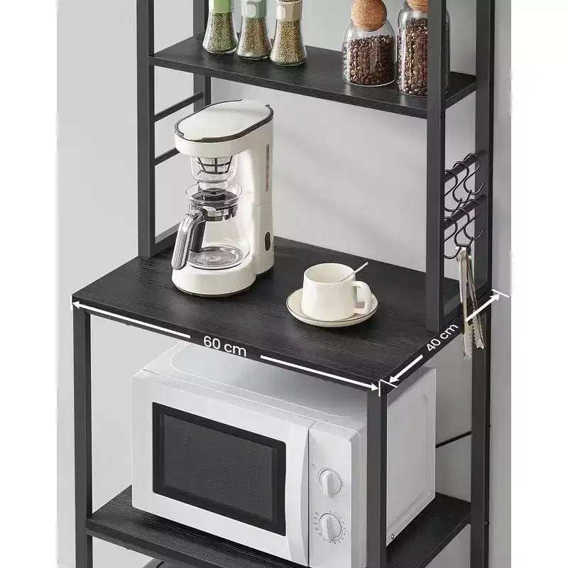 Étagère de boulanger pour micro-ondes, étagère haute de rangement utilitaire de cuisine avec 6 crochets et cadre métallique