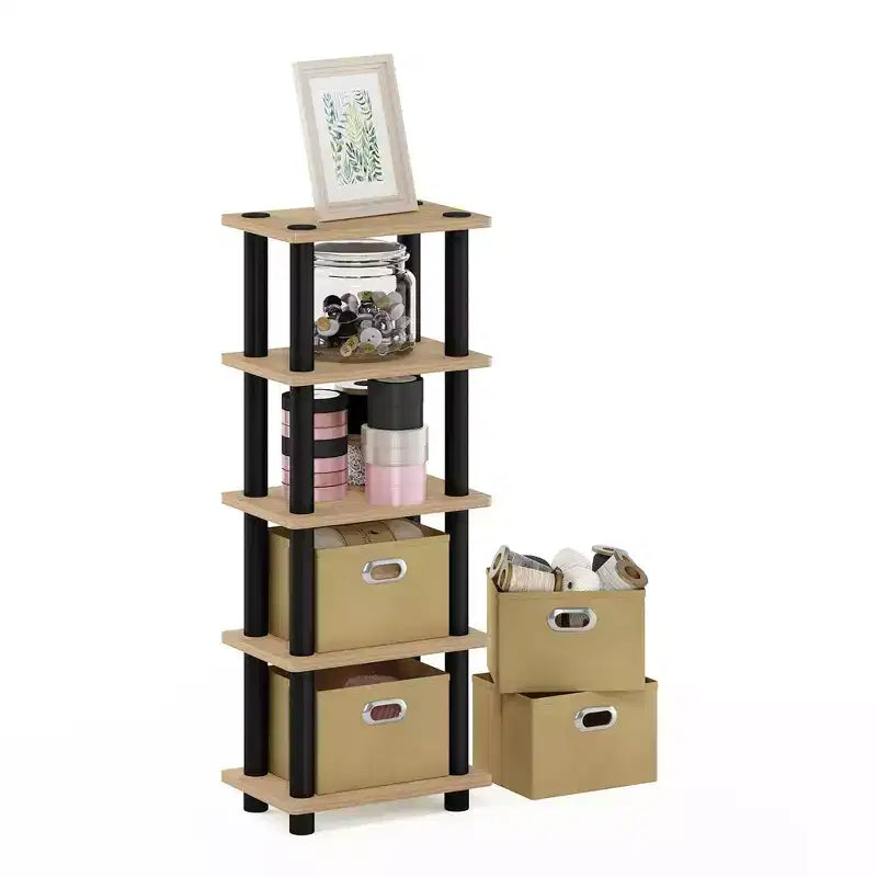 Étagère de rangement multifonctionnelle à 5 niveaux pour salle de bain, salon, bureau et cuisine, couleur chêne