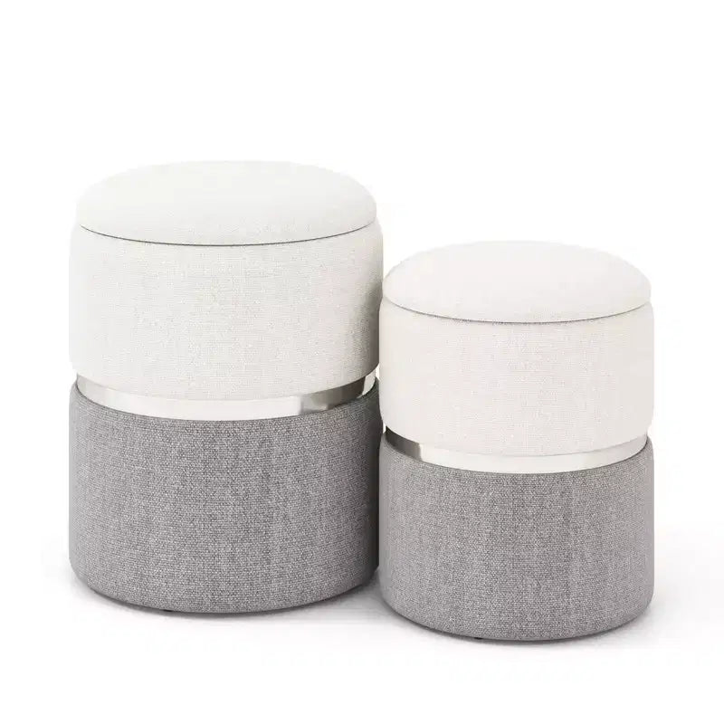 Costway Linen Fabric Storage Ottoman Set of 2 Modern Round Ottoman with Storage for Bedroom