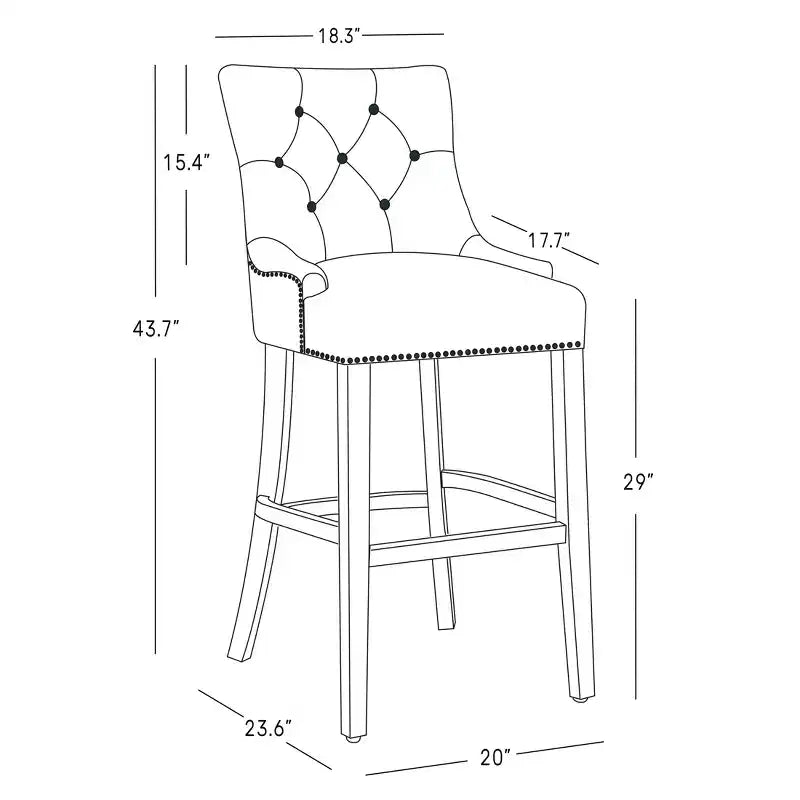 Tabouret de bar à oreilles capitonné en lin avec boutons (lot de 2), gris