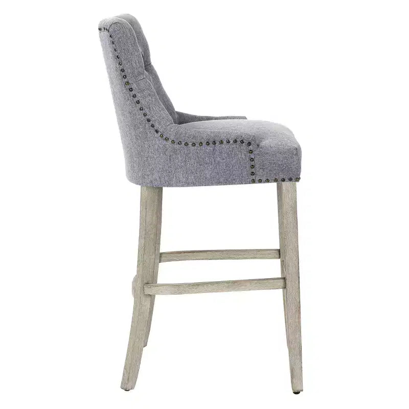Tabouret de bar à oreilles capitonné en lin avec boutons (lot de 2), gris