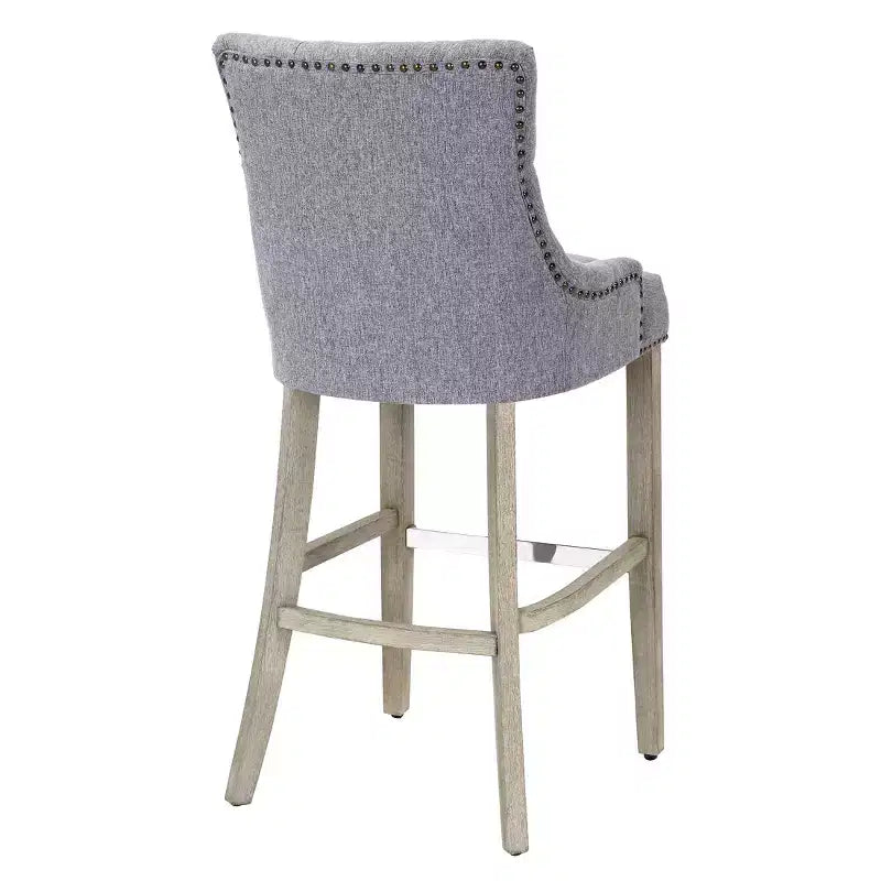 Tabouret de bar à oreilles capitonné en lin avec boutons (lot de 2), gris