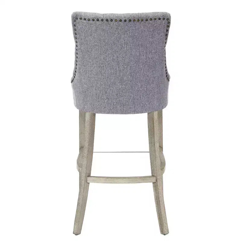 Tabouret de bar à oreilles capitonné en lin avec boutons (lot de 2), gris