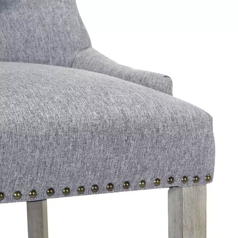 Tabouret de bar à oreilles capitonné en lin avec boutons (lot de 2), gris